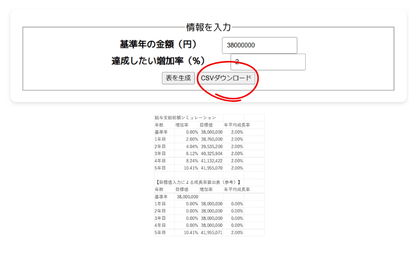 給与成長率シミュレーションの画面